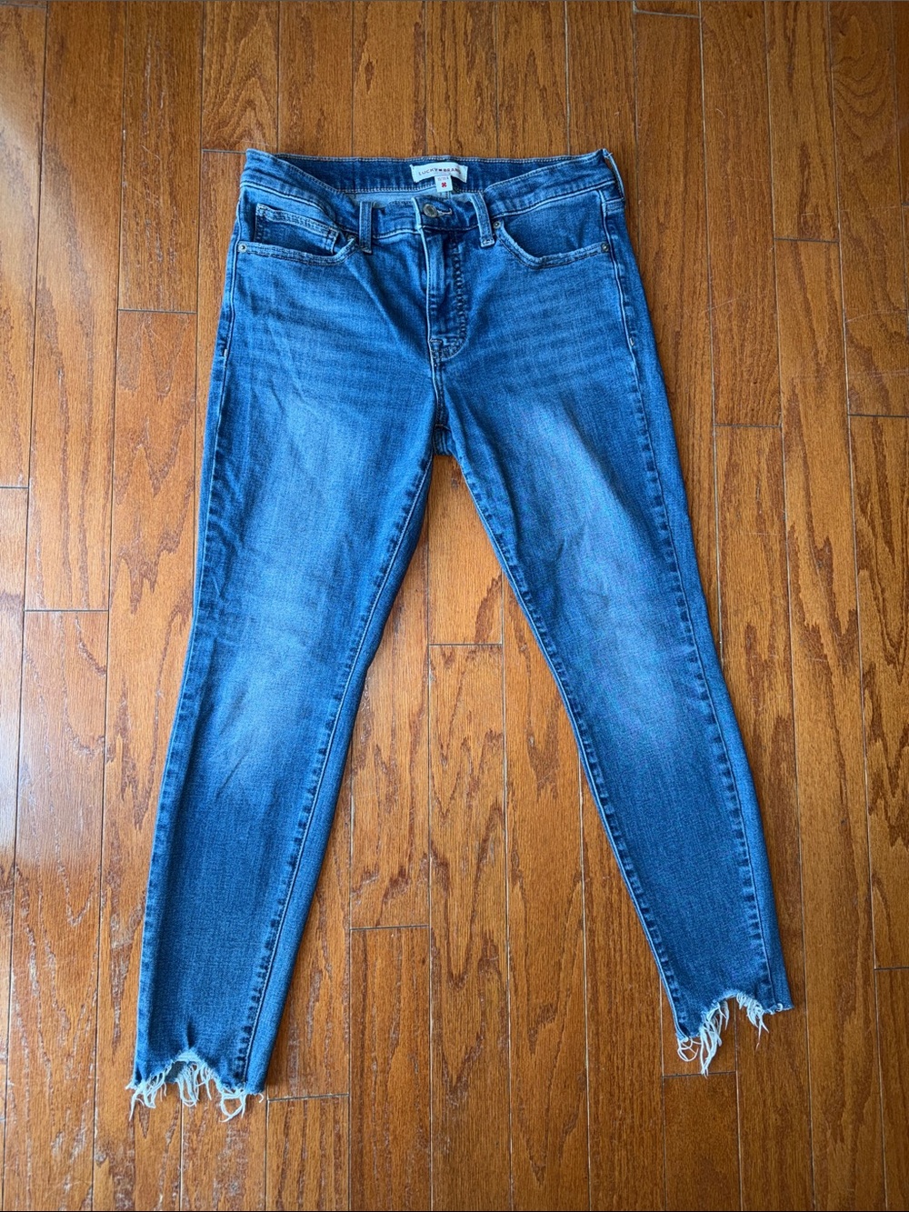 Lucky Brand Ava Mid Rise Skinny Jeans Size 10/30 Medium Wash Frayed Hem